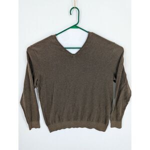 Men's Polo Ralph Lauren Brown Pima Cotton Herringbone V-Neck Sweater, Large